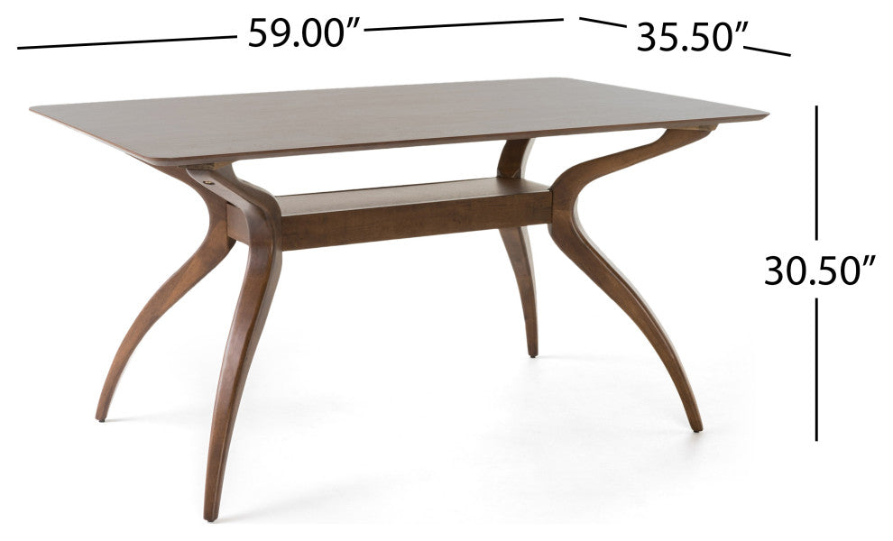 GDF Studio 5-Piece Adelade Brown Leather Wood Curved Leg Dining Set