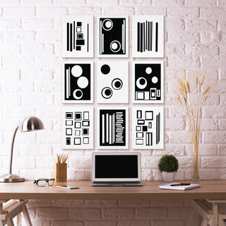 Black And White Abstract Geometric Shape Designs 9-Piece Set, 11"x14