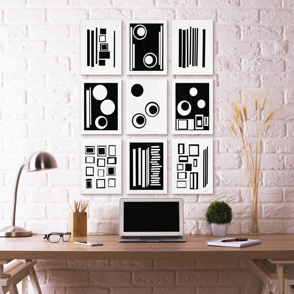 Black And White Abstract Geometric Shape Designs 9-Piece Set, 11"x14