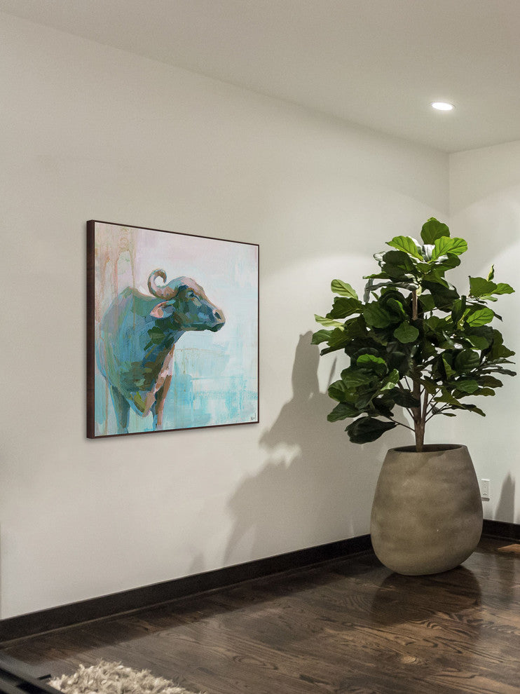 "La Vaca" Floater Framed Painting Print on Canvas, 32"x32"