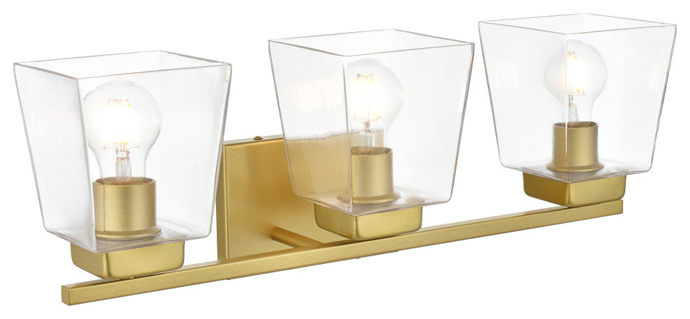 3 Light Brass And Clear Bath Sconce