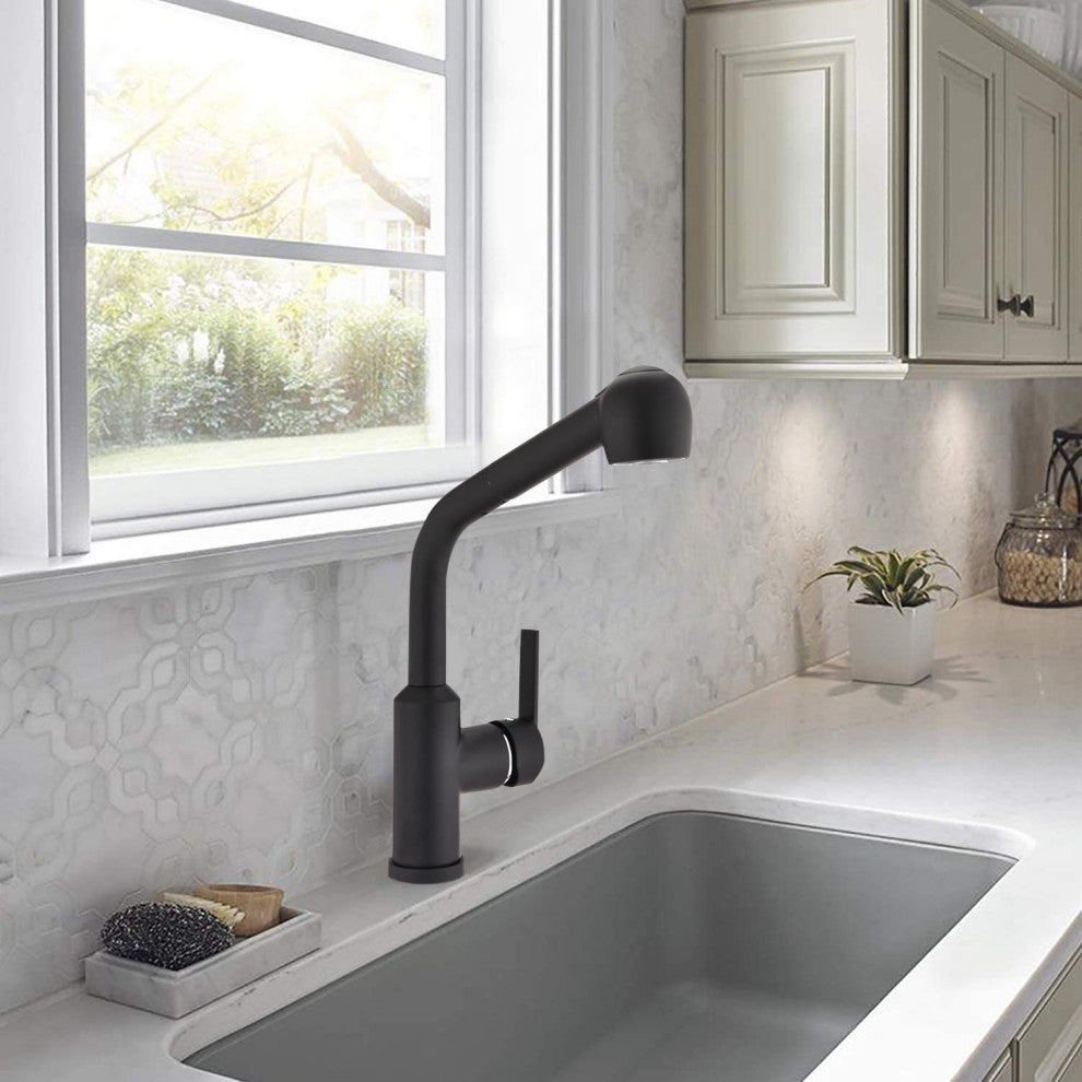 Givingtree Brass Single Handle Pull Out Kitchen Faucet Matte Black