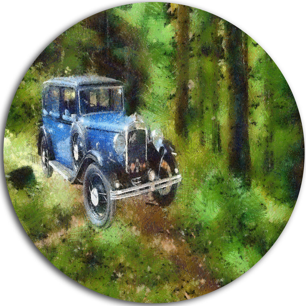 Dark Blue Vintage Car Oil, Car Disc Metal Wall Art, 38"