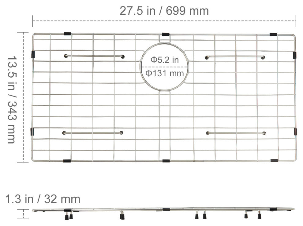 VEVOR Sink Protector Grid For Kitchen 27.5"x13.5" Stainless Steel Drain Rack