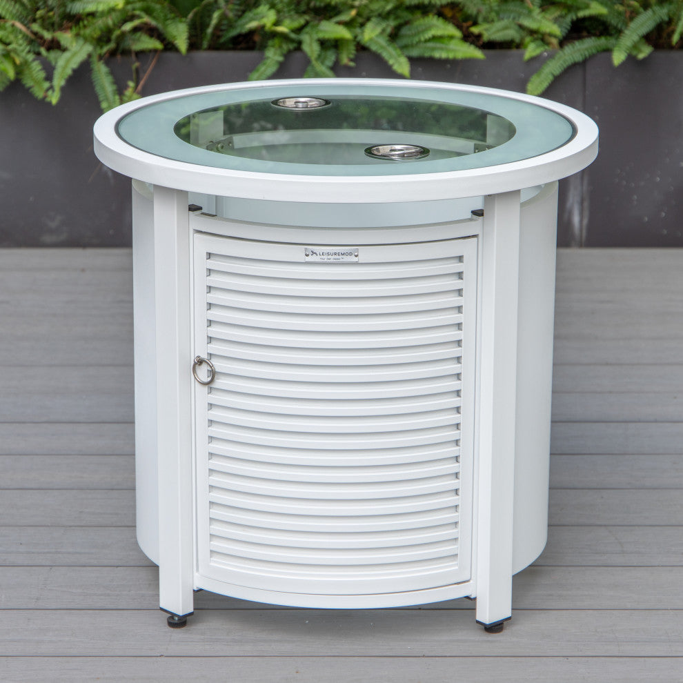 LeisureMod Walbrooke Patio Conversation Set With Fire Pit Table, Light Grey