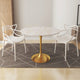 Rose 40" Round Onyx Marble Dining Table, Gold Base