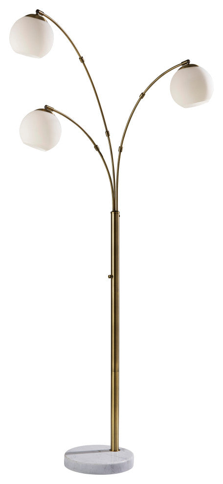 Remi Arc Lamp, Antique Brass with White Opal Glass