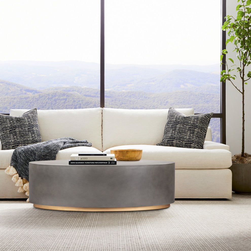 Anais Concrete And Brass Oval Coffee Table