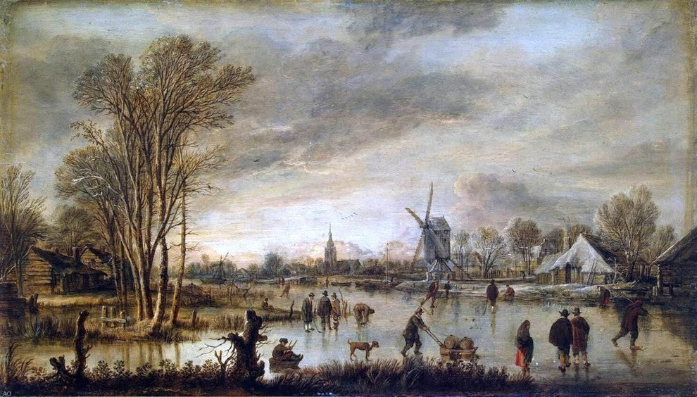 Aert Van der Neer River in Winter, 15"x30" Wall Decal Print
