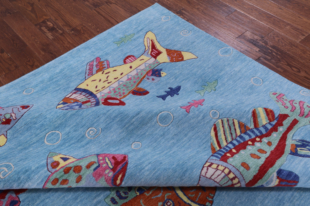 8' 11" X 12' 5" Gabbeh Fish Design Handmade Wool Rug - Q15559