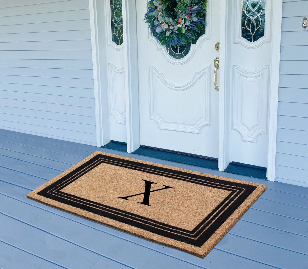 A1HC Natural Coir Monogrammed Entrance Flock Outdoor Durable Doormat 24" X 39",