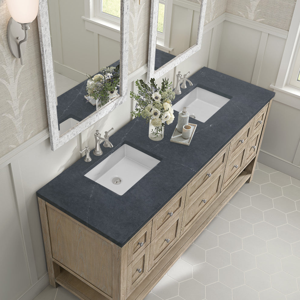 Breckenridge 72" Double Vanity, Oak, 3 CM Charcoal Soapstone Top