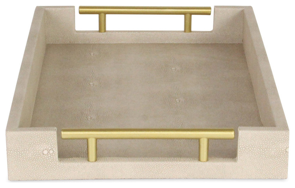 Cream Faux Shagreen Tray with Handles