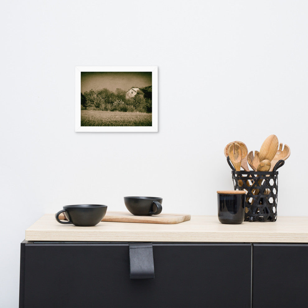 Abandoned Barn In The Trees Vintage Framed Photo Paper Wall Art Prints, White, 8" X 10"