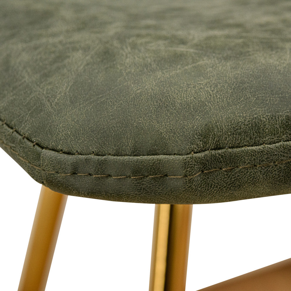 LeisureMod Markley Leather Dining Chair With Gold Legs Set of 2, Olive Green