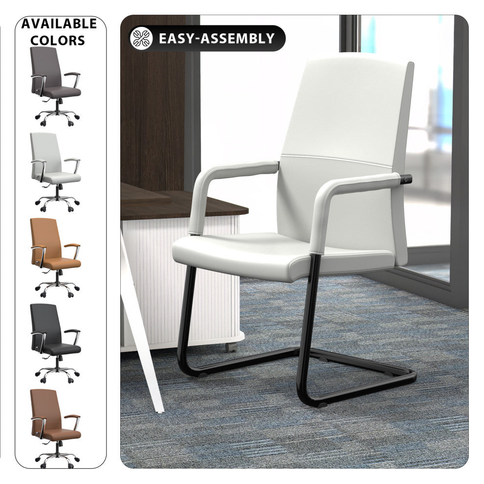 LeisureMod Evander Faux Leather Office Chair With Aluminum Frame, White