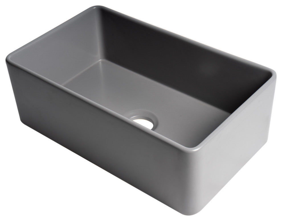 Smooth Apron Fireclay Farm Sink, Gray Matte, 30"x18", Single Bowl