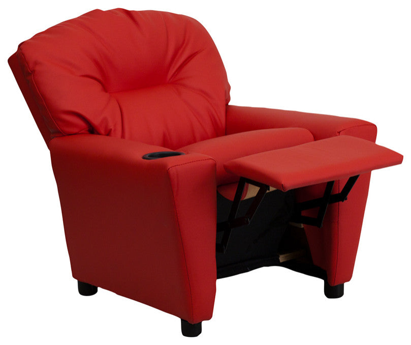 Flash Furniture Vinyl Upholstered Kids Recliner with Cup Holder in Red
