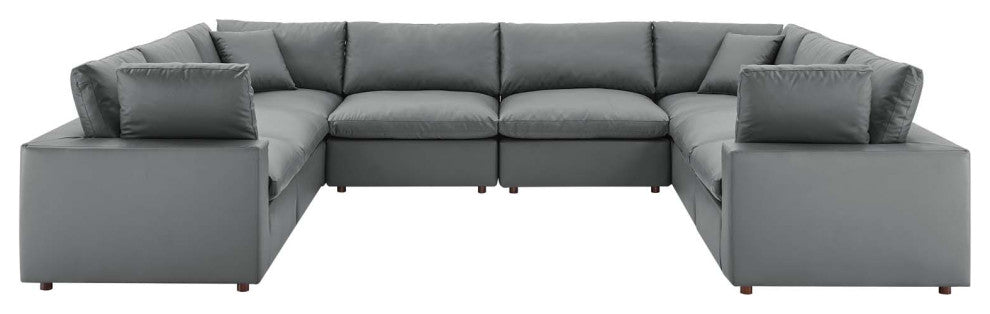 Sectional Sofa Set, Faux Vegan Leather, Gray, Modern, Lounge Hospitality