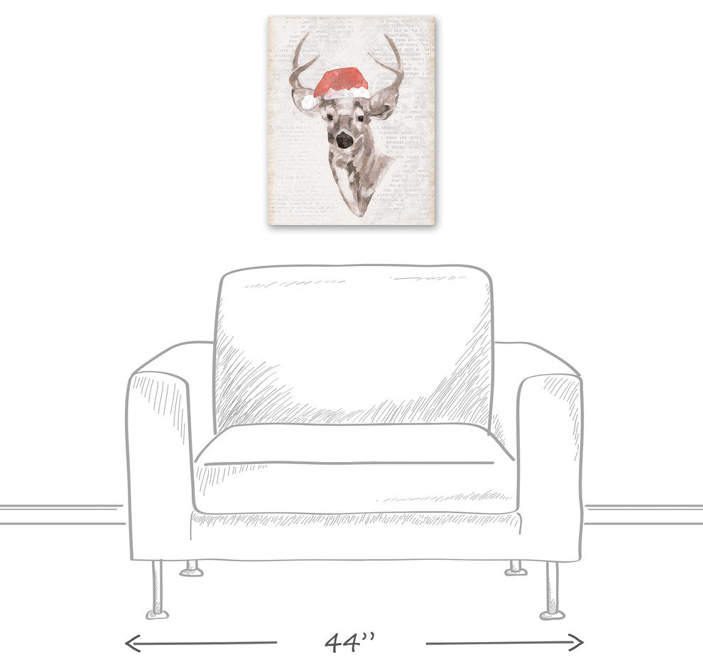 "Reindeer Wearing Santa Hat" Canvas Wall Art, 16"x20"
