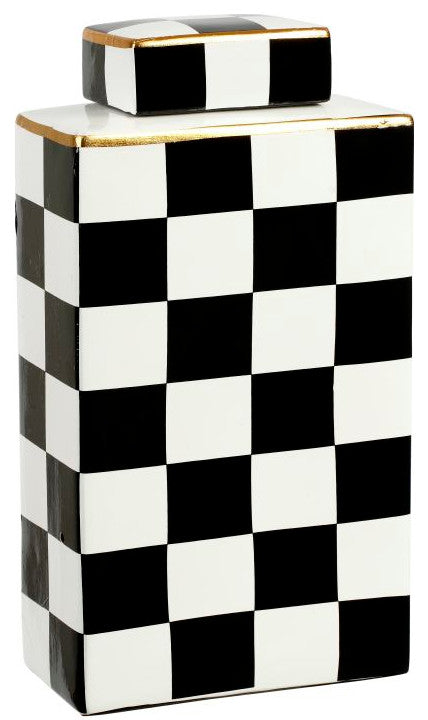 Checkered Box Jar With Lid 11.5"