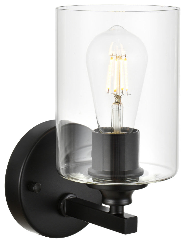 1 Light Black And Clear Bath Sconce