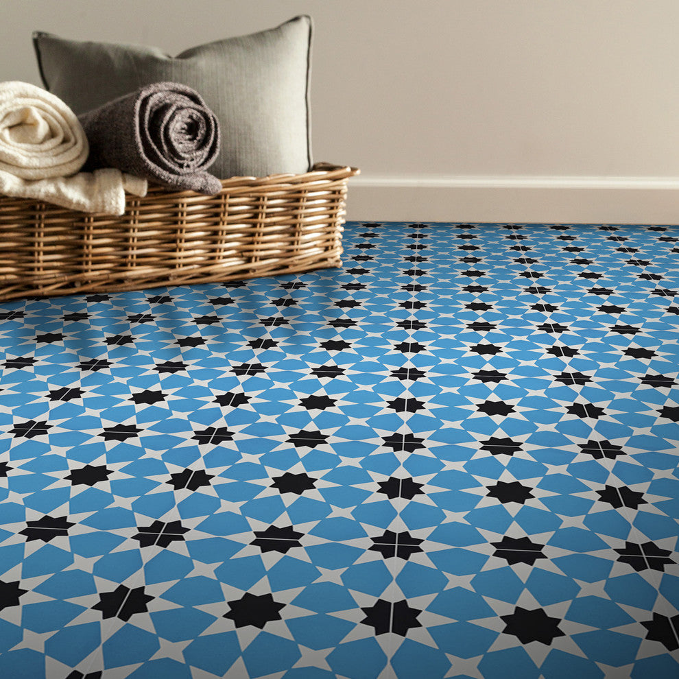 Medina Handmade Cement Tile, Blue-Black, Set of 12