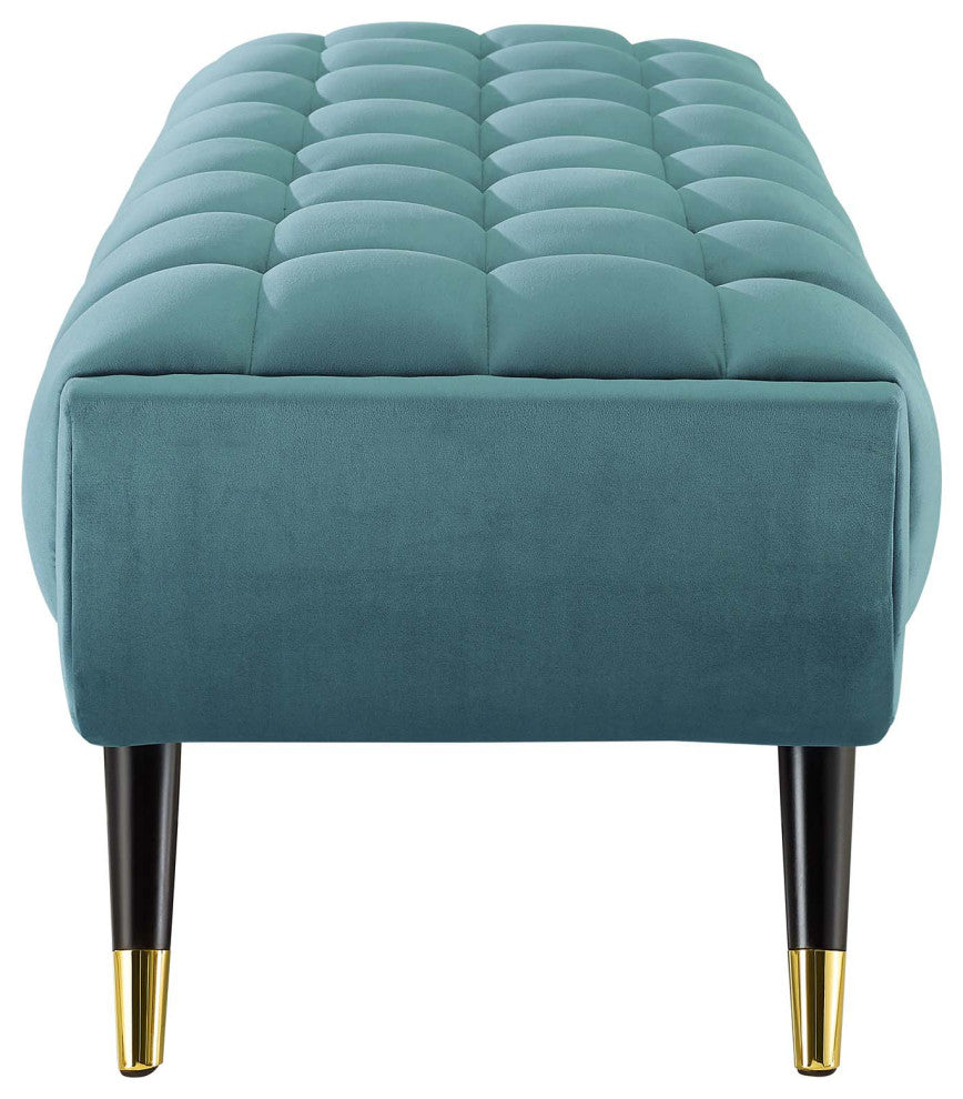Accent Chair Bench, Velvet, Blue, Modern, Living Lounge Hotel Lobby Hospitality