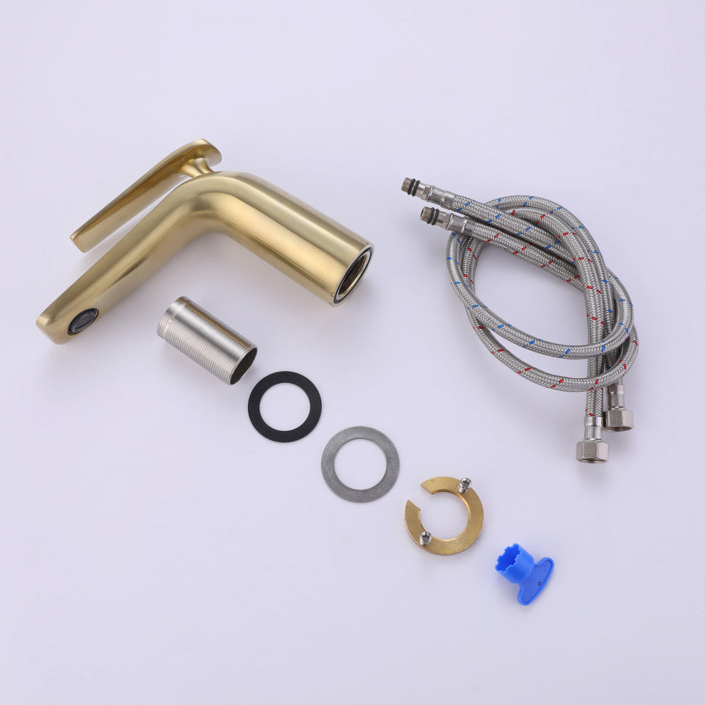 Deck Mounted Single Hole Bathroom Faucet, Brushed Gold