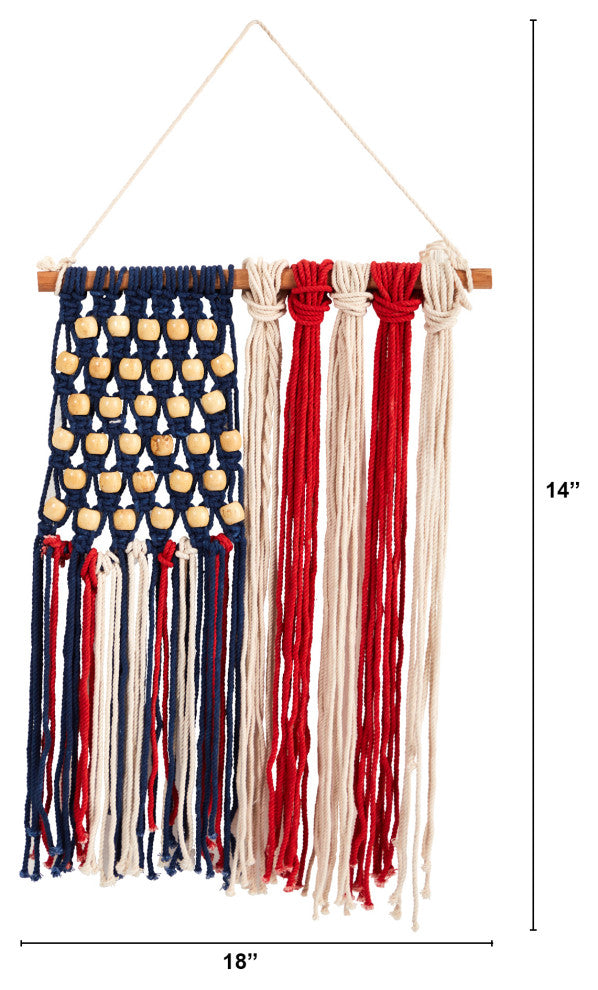14" x 18" Handmade American Flag Americana Macrame Wall Hanging Art Decor