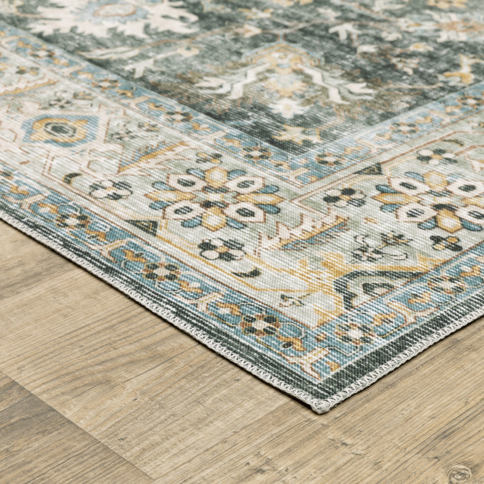 Celestia Machine Washable Vintage Indoor Area Rug, Charcoal, 7'6"x10'