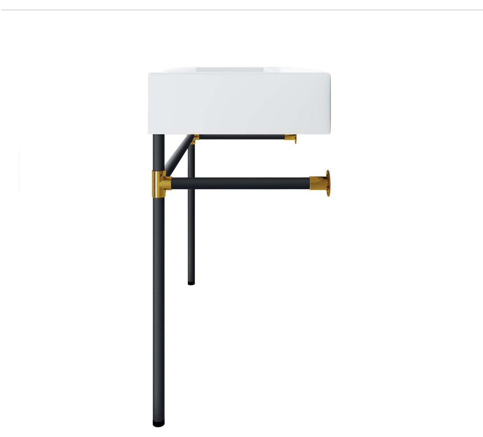 Sink Vanity, Wall Mount, White Black, Ceramic, Stainless, Modern, Bathroom