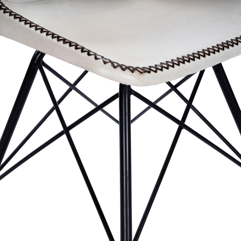 White Contrast Stitch Leather Dining Chair