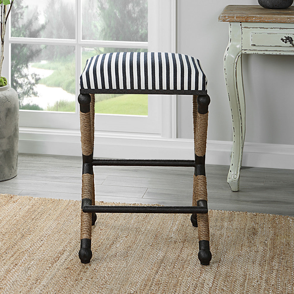 Uttermost Braddock 19 x 28" Rustic Backless Sailor Striped Counter Stool