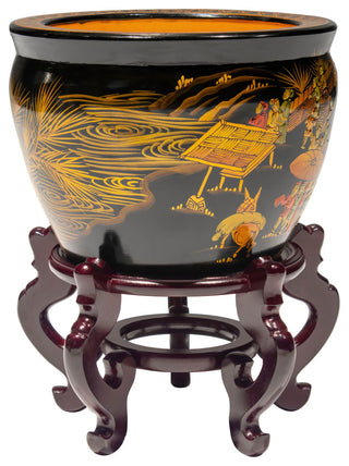 16" Black Lacquer Fishbowl Ching Ming