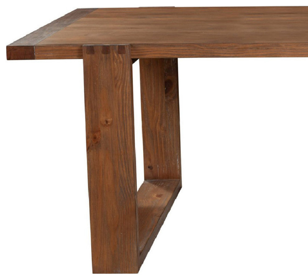 Benzara BM283865 Paige 84" Dining Table, Solid Wood, Sled Design Base, Brown