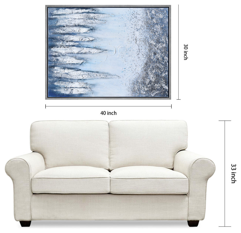Blue and White Abstract Canvas Icicles Textured Metallic Hand Painted Wall Art