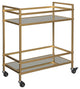 Benzara BM231915 Metal Frame Bar Cart With 2 Mirrored Shelves, Gold
