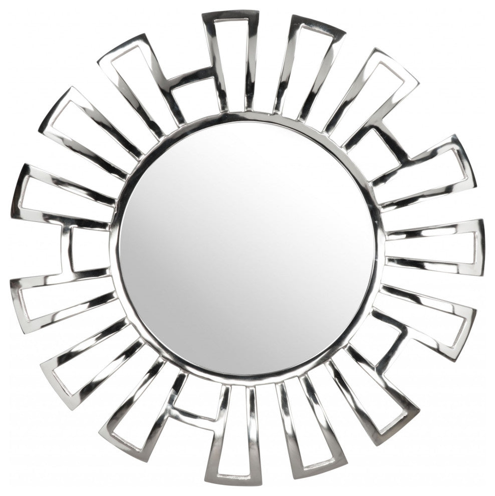 Silver Geometric Design Round Mirror
