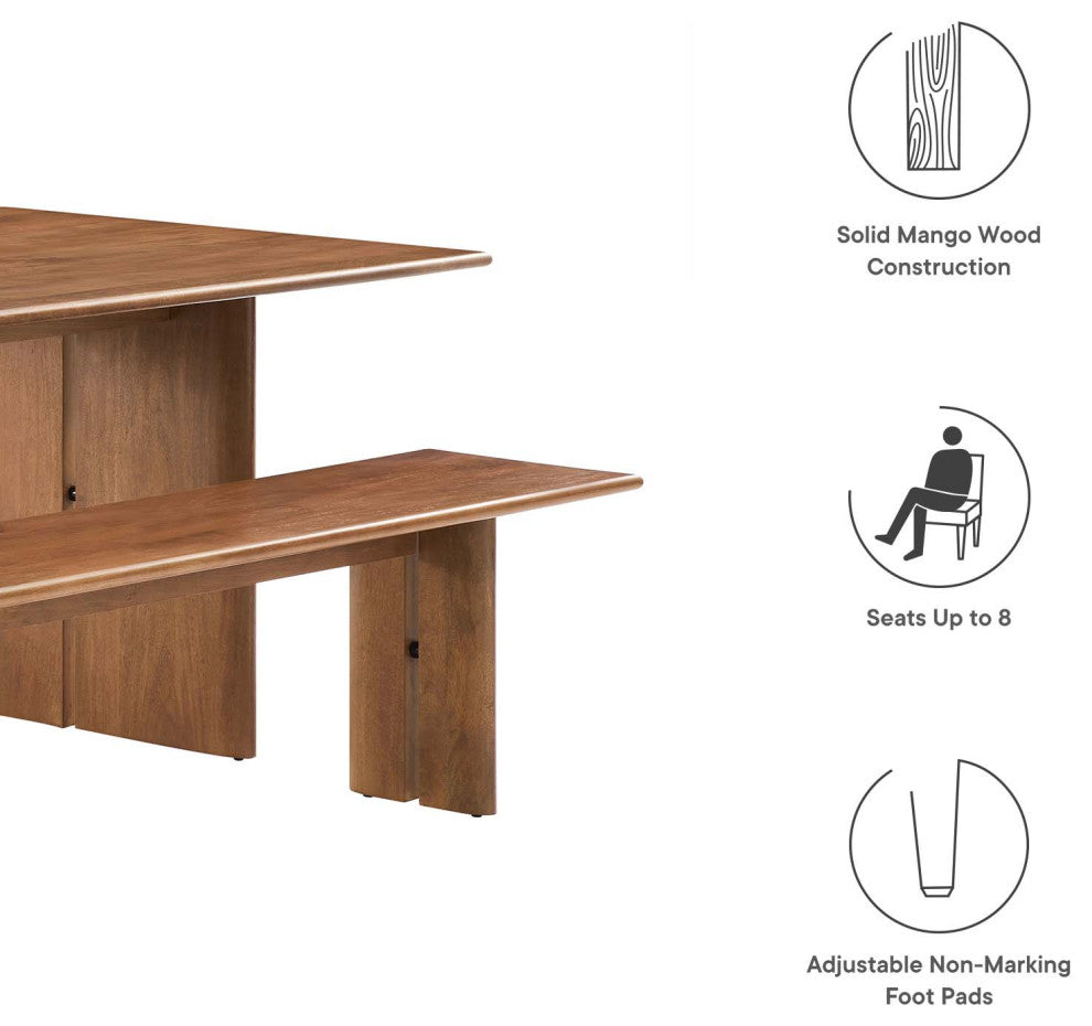 Amistad 86" Wood Dining Table and Bench 2 Piece Set - Walnut