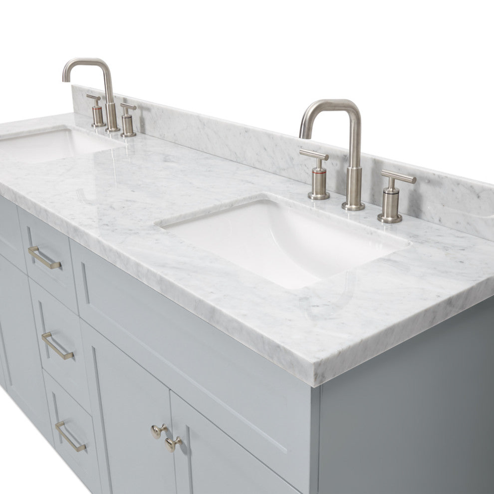 Ariel Hamlet 73" Rectangle Sinks Bath Vanity, 1.5" Carrara Marble