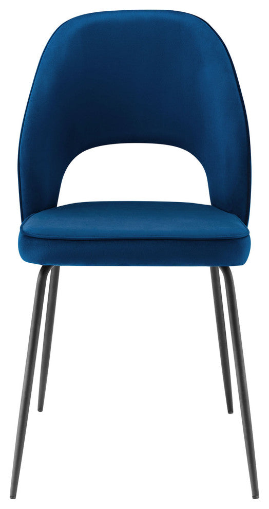 Dining Chair, Set of 2, Black Blue Navy, Velvet, Modern, Bistro Hospitality