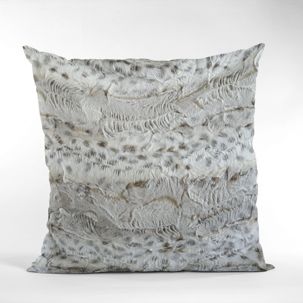 Plutus Taupe Lynx Faux Fur Luxury Throw Pillow, Taupe, 26" x 26"