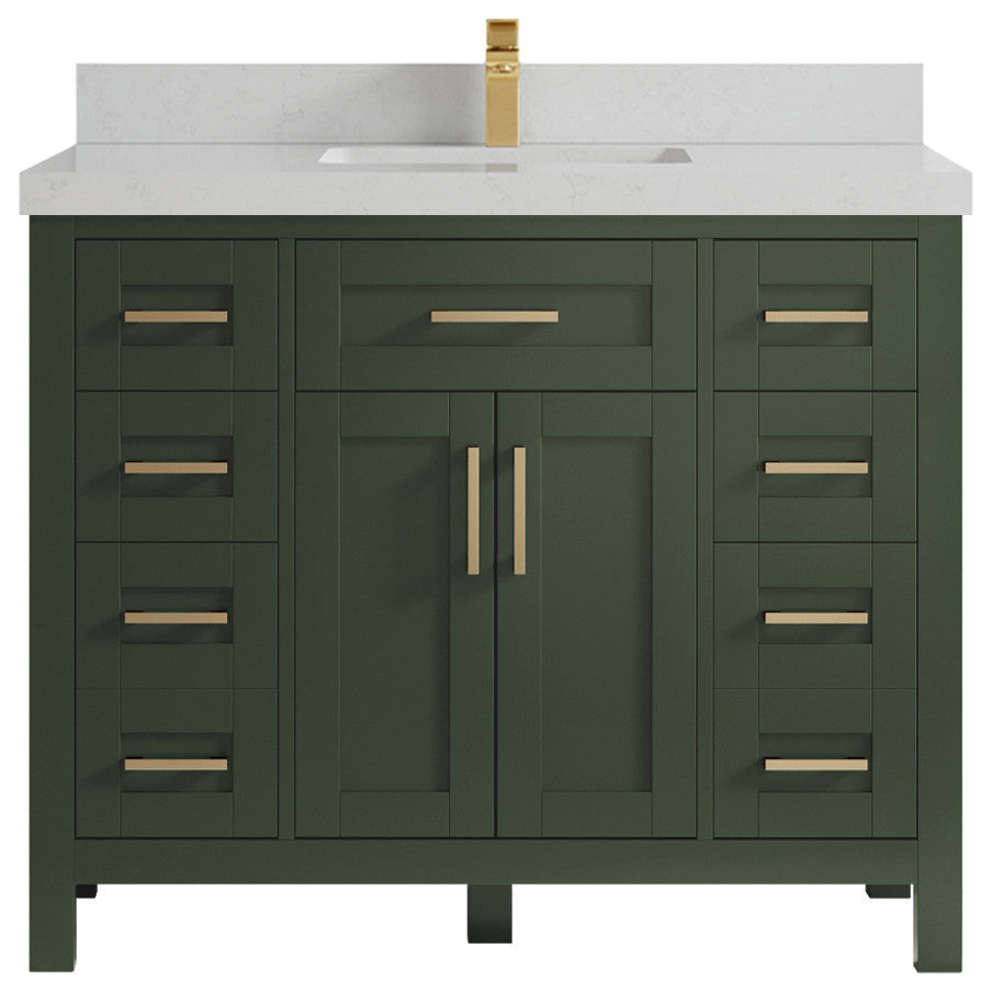 Cambridge 42 Single Sink Bath Vanity in Pewter Green 2" Carrara Quartz