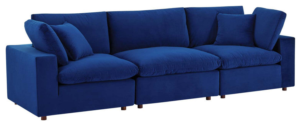 Commix Down Filled Overstuffed Performance Velvet 3-Seater Sofa Navy