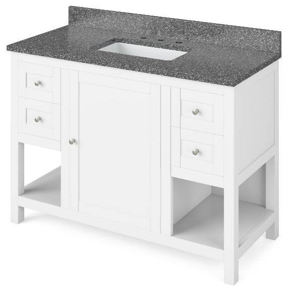 Astoria Transitional 48" White Vanity, Boulder Cultured Marble Vanity Top