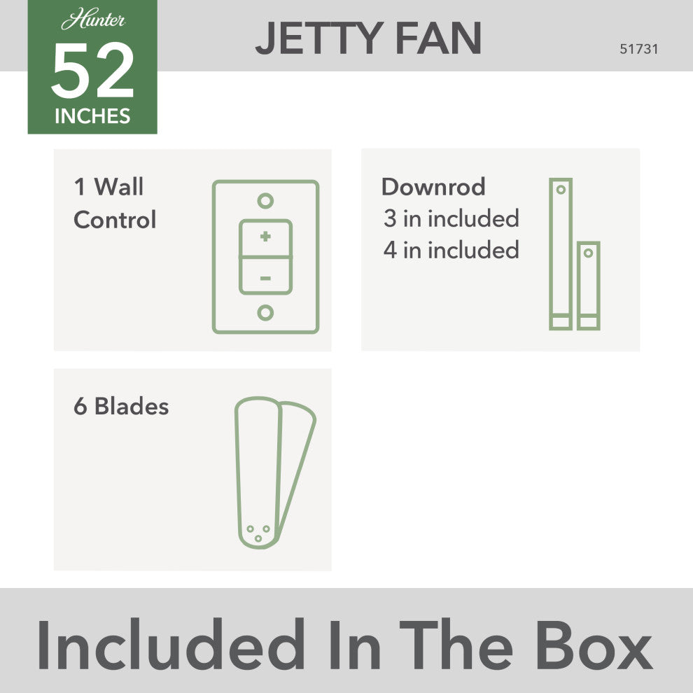 Hunter 52" Jetty Matte Black Wet Rated Ceiling Fan, Wall Control