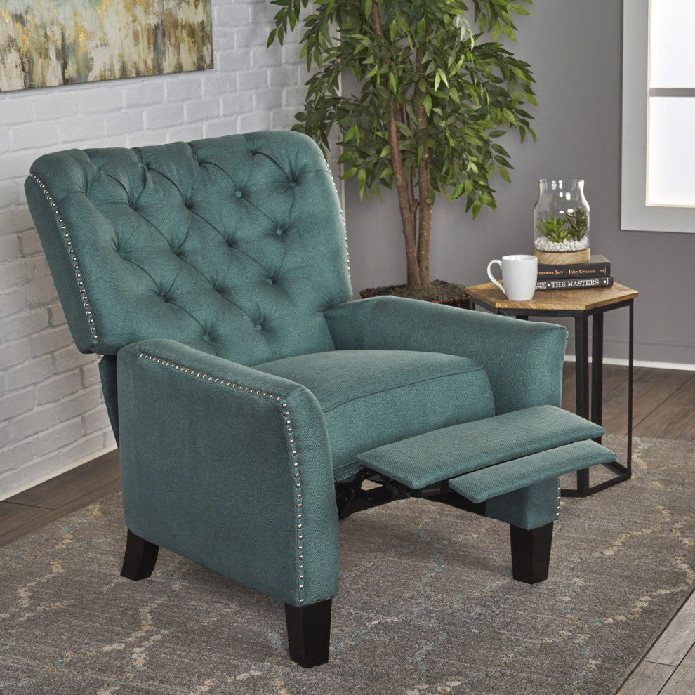 GDF Studio Carlyle Tufted Back Fabric Recliner Armchair, Dark Teal