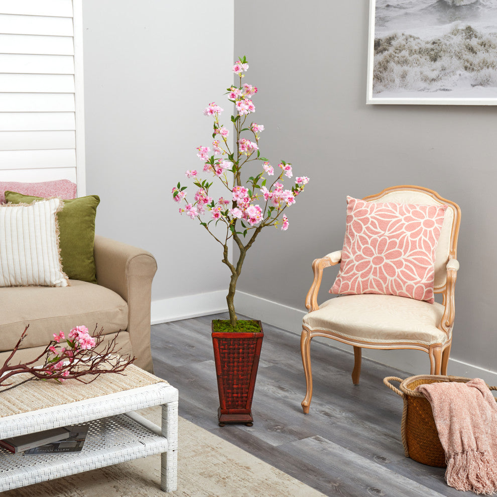 5' Cherry Blossom Artificial Tree, Decorative Planter