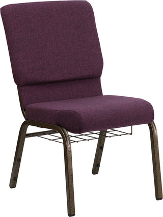 HERCULES 18.5'W Church Chair in Plum Fabric,Cup Book Rack - Gold Vein Frame